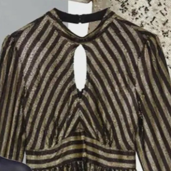 Asos Gold and Black Striped Sequin Peplum Blouse, Size US 4 - Picture 1 of 5